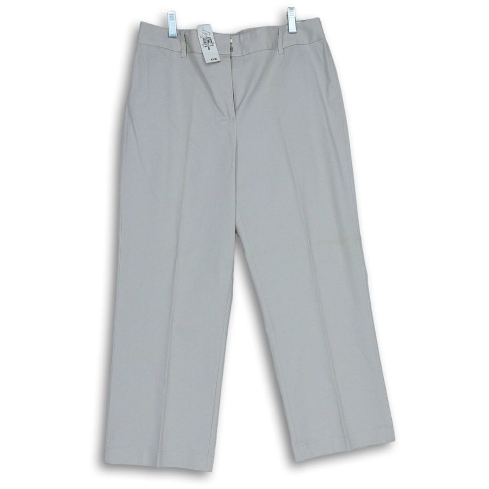NWT ANN TAYLOR LOFT STRETCH FLAT FRONT‎ STRAIGHT LEG CHINO PANTS STONE KHAKI 8